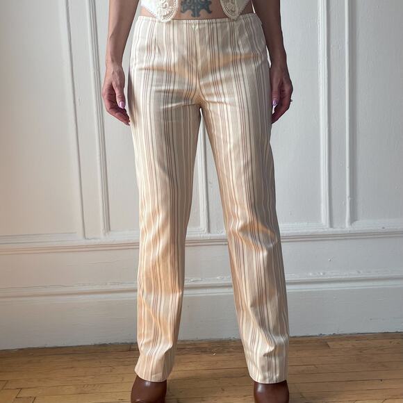 Moschino Cheap and Chic Cotton Striped Low-Waist Trouser Cream Tan Pinstripe sz8 - Picture 6 of 11